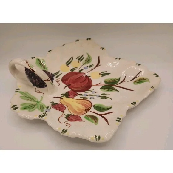 Blue Ridge Handpainted Southern Potteries 10" Leaf Shaped‎ Handled Plate Fruit - Picture 4 of 8